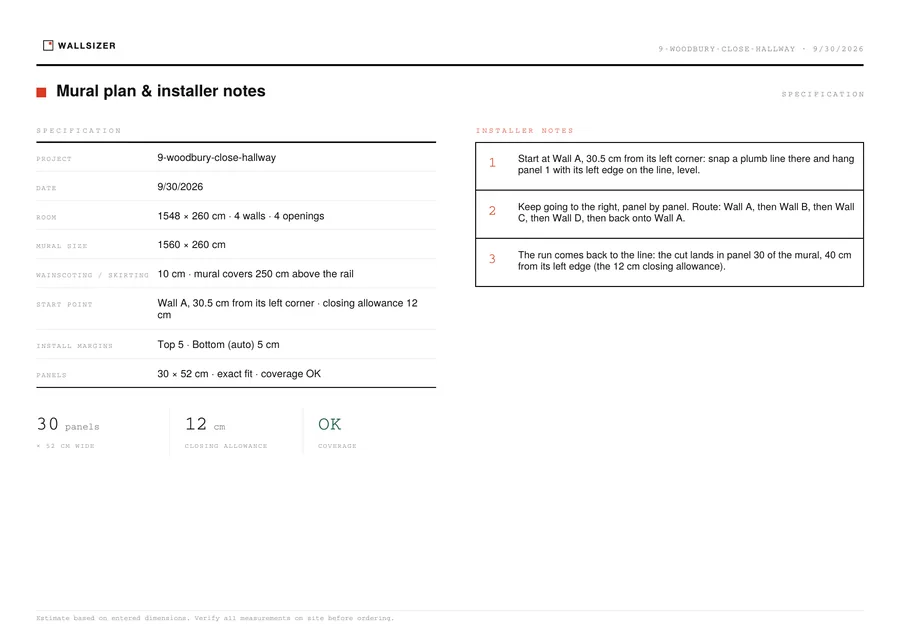 Page 1: specification and installer notes